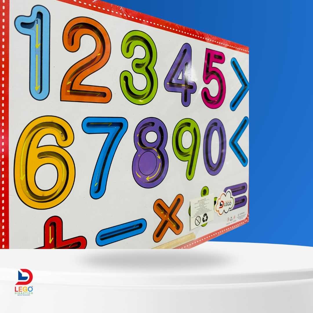 Tablero Montessori Didáctico Educativo en Madera - Números (0 al 9) Signos Matemáticos para Escribir Mediante Trazos