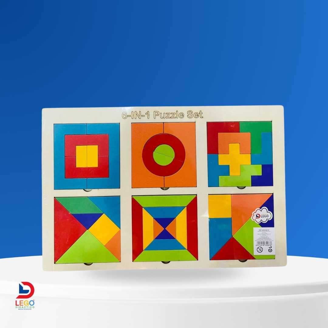 Set Montessori Didáctico Educativo en Madera - Rompecabezas Tangram 6en1